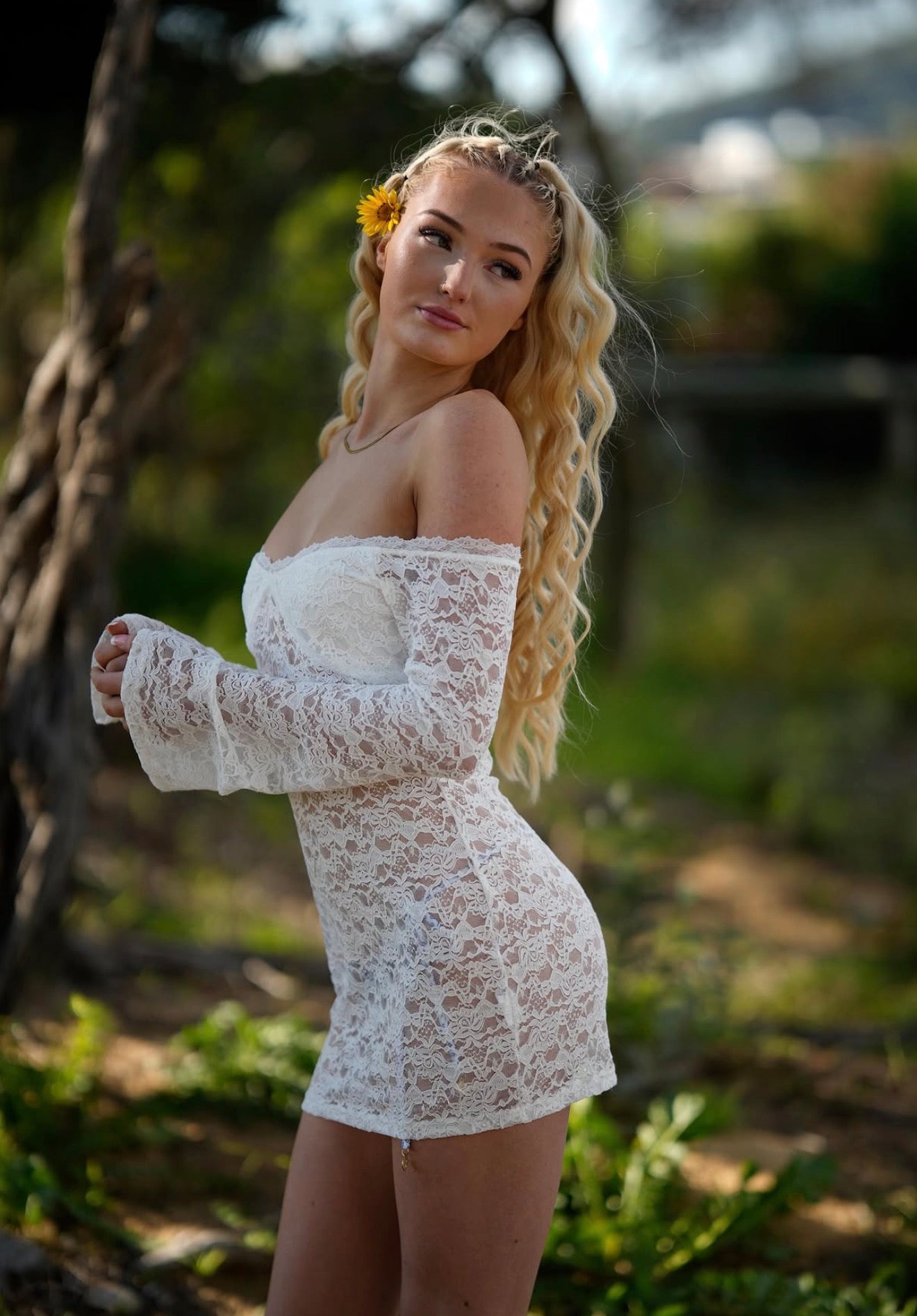 Lace de Lune Mini Dress White